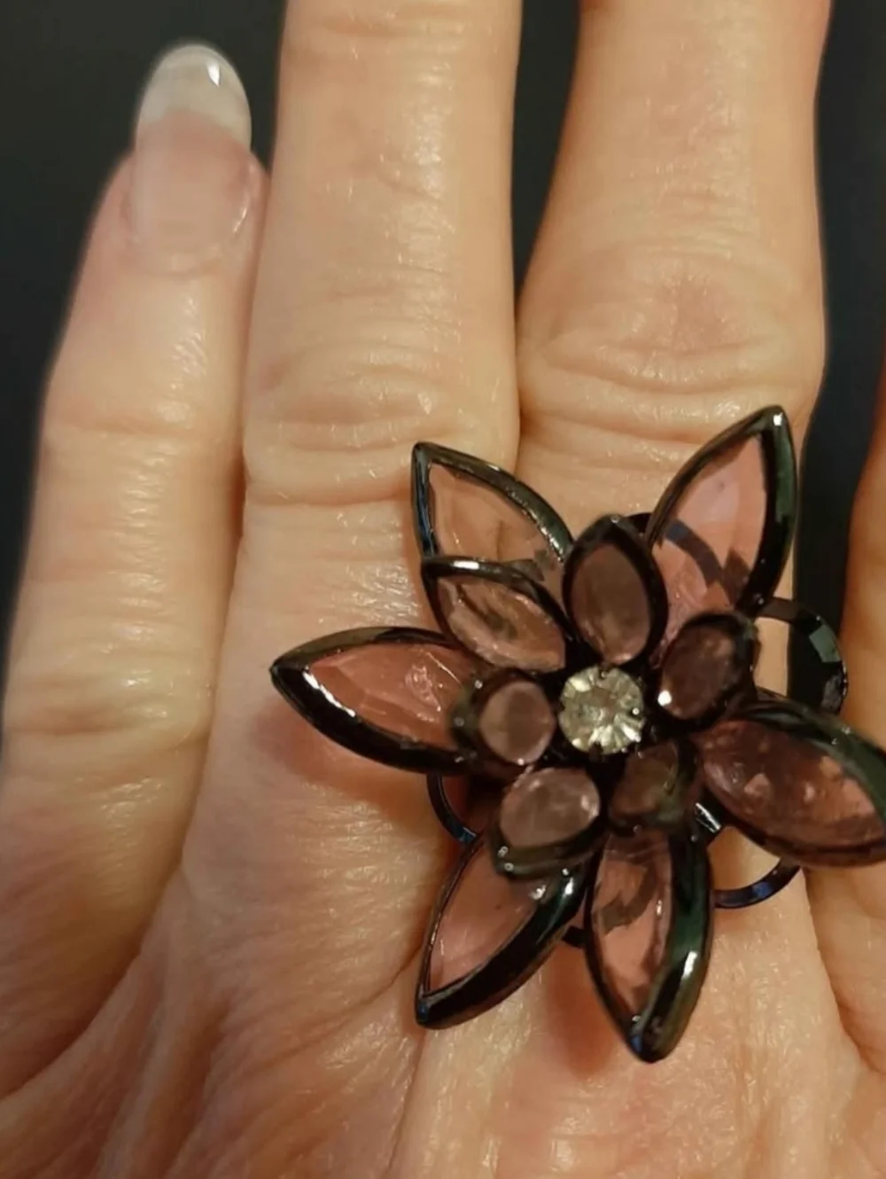 Pink Flower w Black Tones Adjustable Ring see below